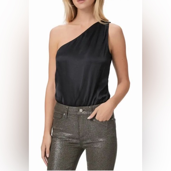 PAIGE Tops - PAIGE Black One-Shoulder Silk Blouse